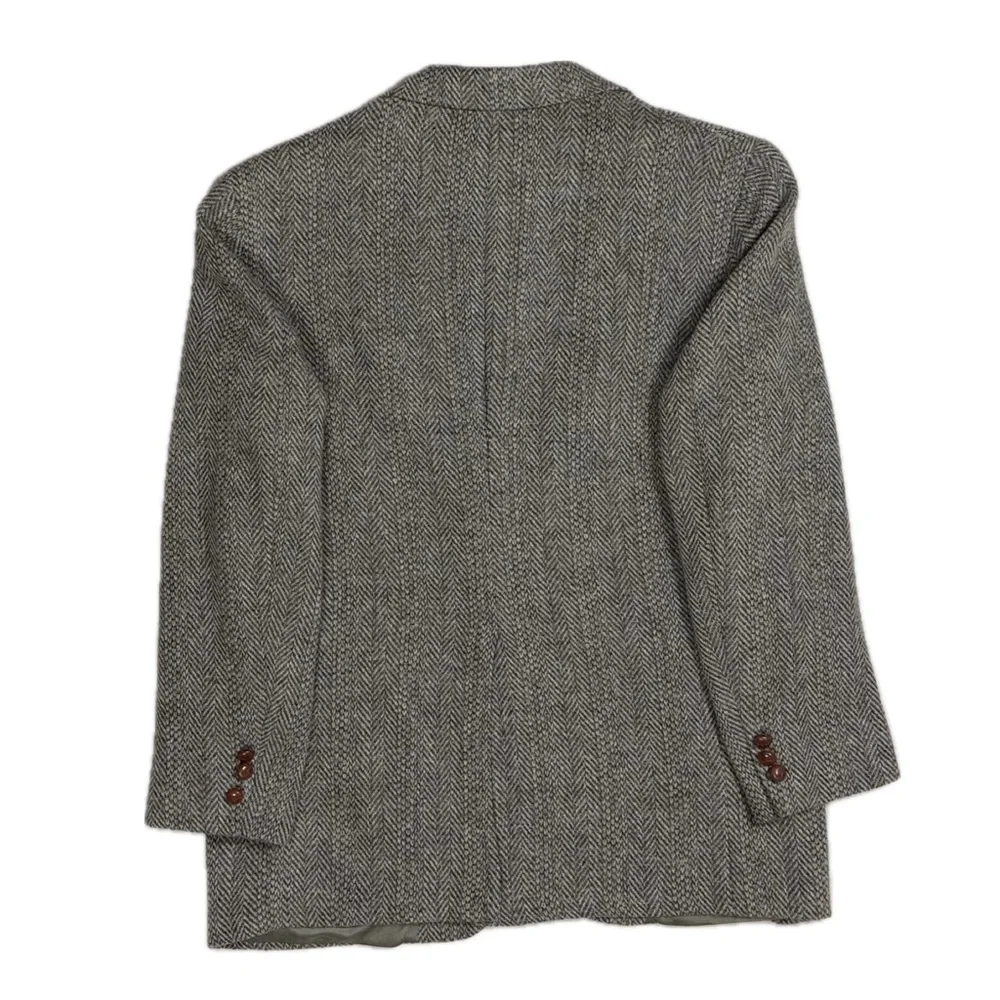 Vtg 70s British Wool Made in USA grey herringbone tweed blazer jacket men's‎ 42R